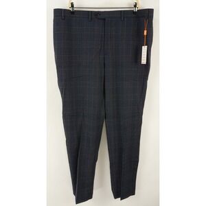 New $175 Tallia Slim Fit Performance Wool Dress Pants Men's 40 x 32 Blue Plaid